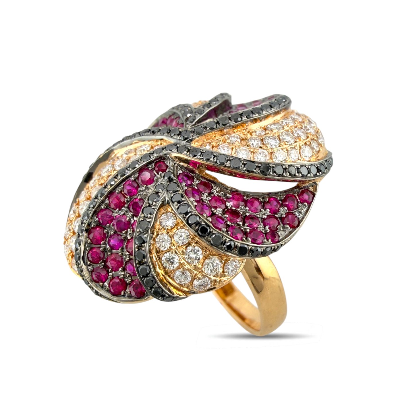 18K Rose Gold 0.62ct Diamond and 0.6ct Ruby Twisting Ring