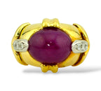 18K Yellow Gold Ring with Large Ruby and Diamonds