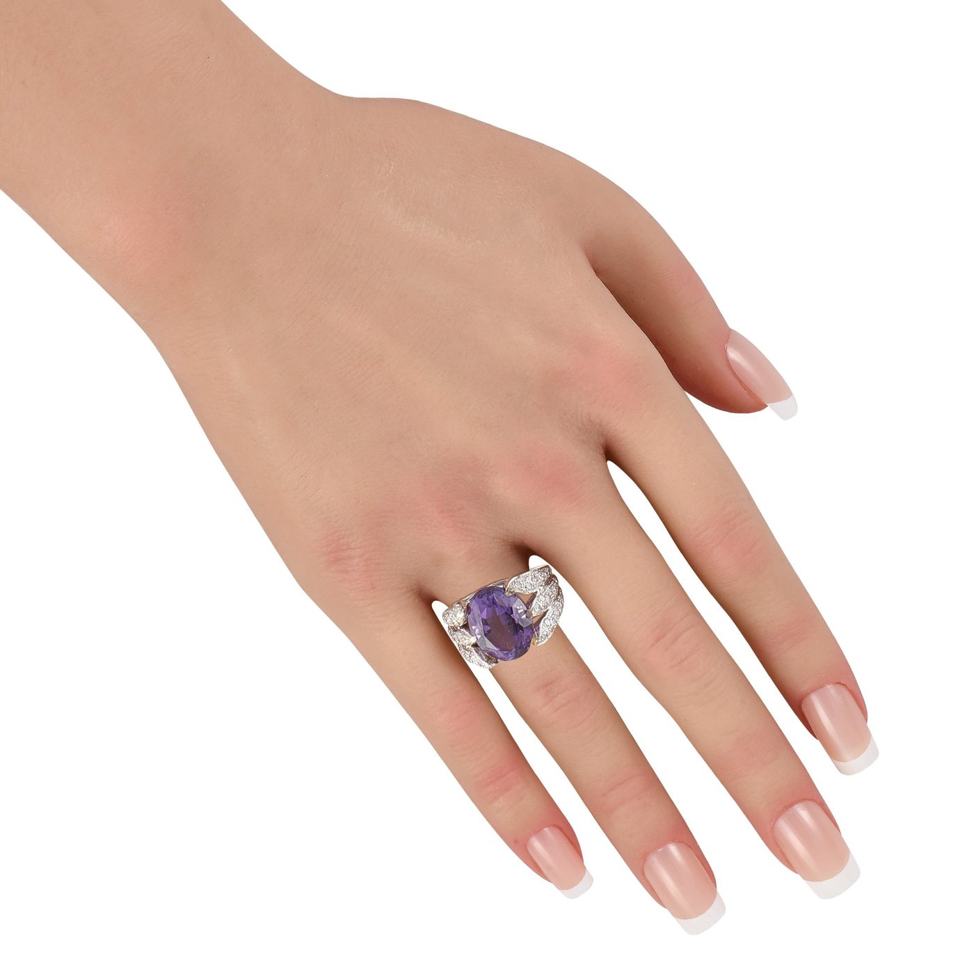 14K White Gold 1.10ct Diamond and Amethyst Ring