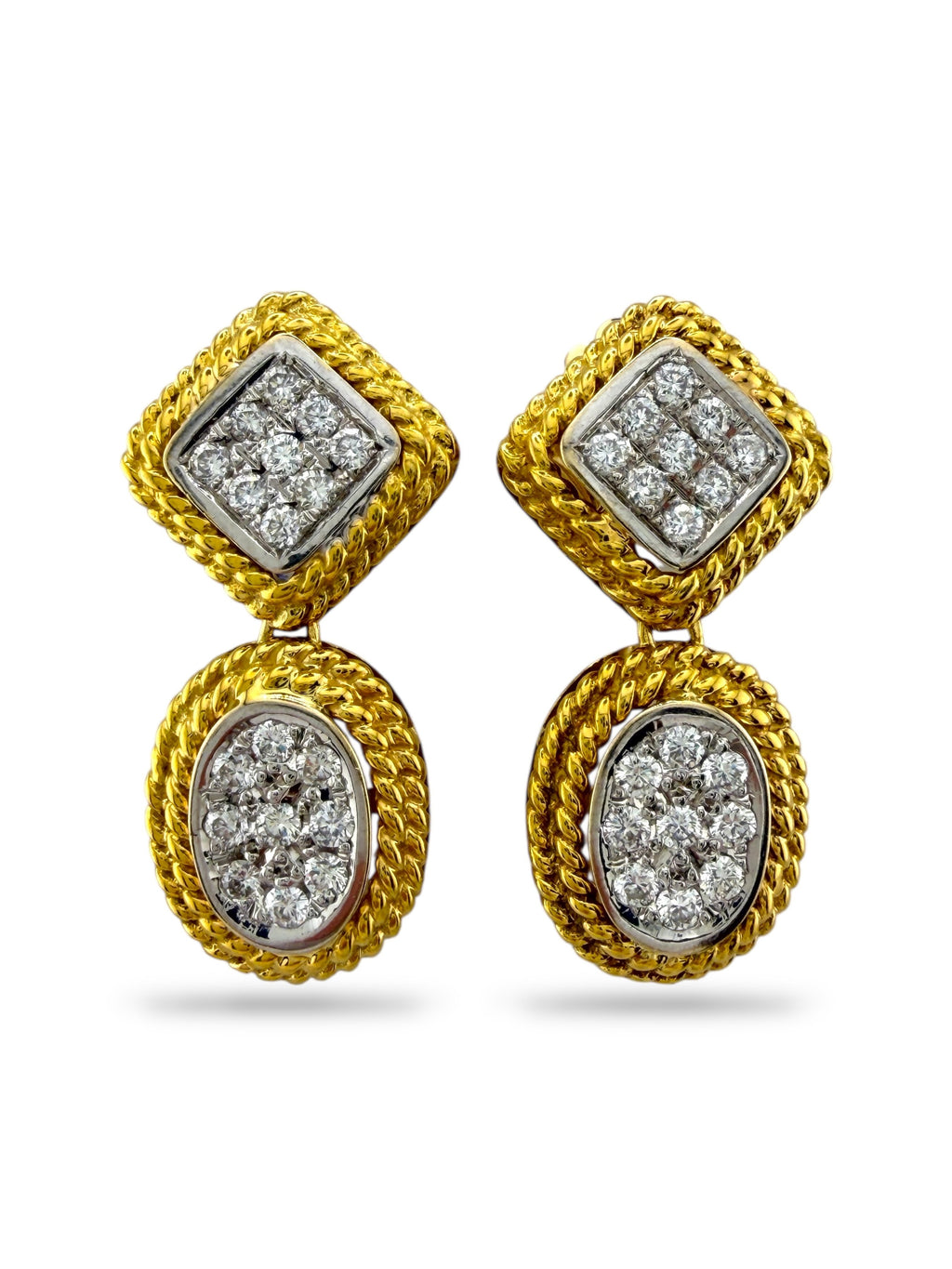 14K Yellow Gold 1ct Diamond Dangle Earrings