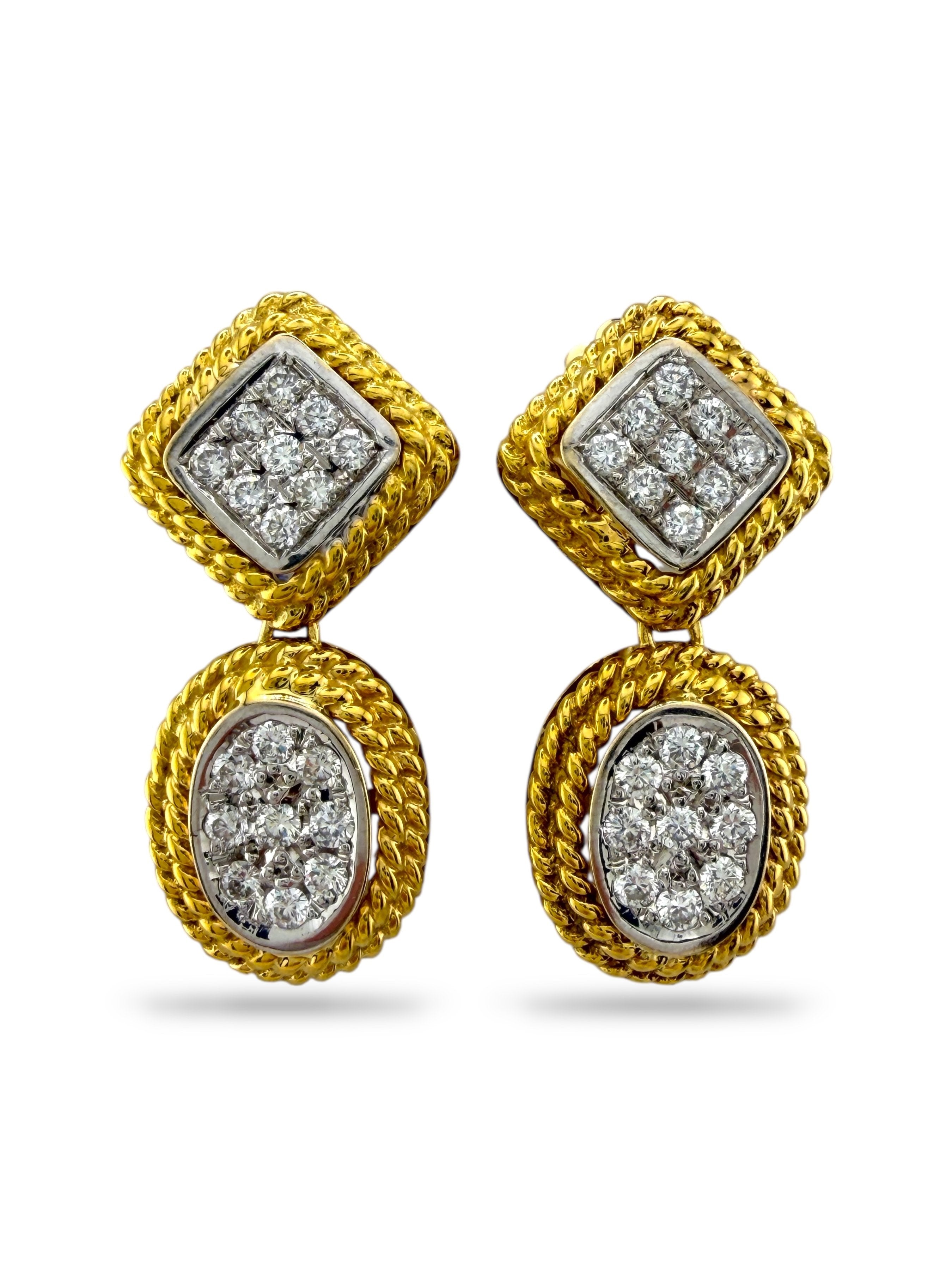 14K Yellow Gold 1ct Diamond Dangle Earrings