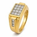 18K yellow gold ring with square diamond cluster and two side diamond accents