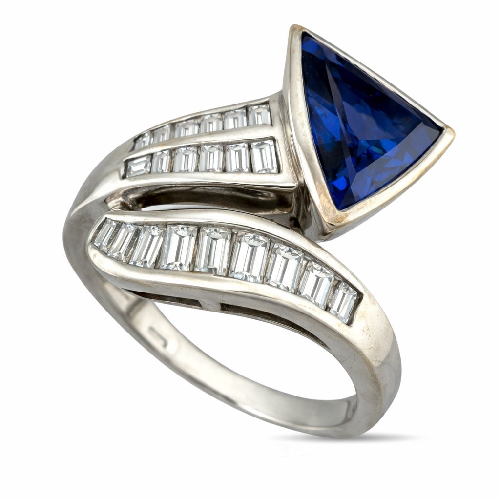 18K White Gold 1.75ct Sapphire and 0.63ct Diamond Twist Ring
