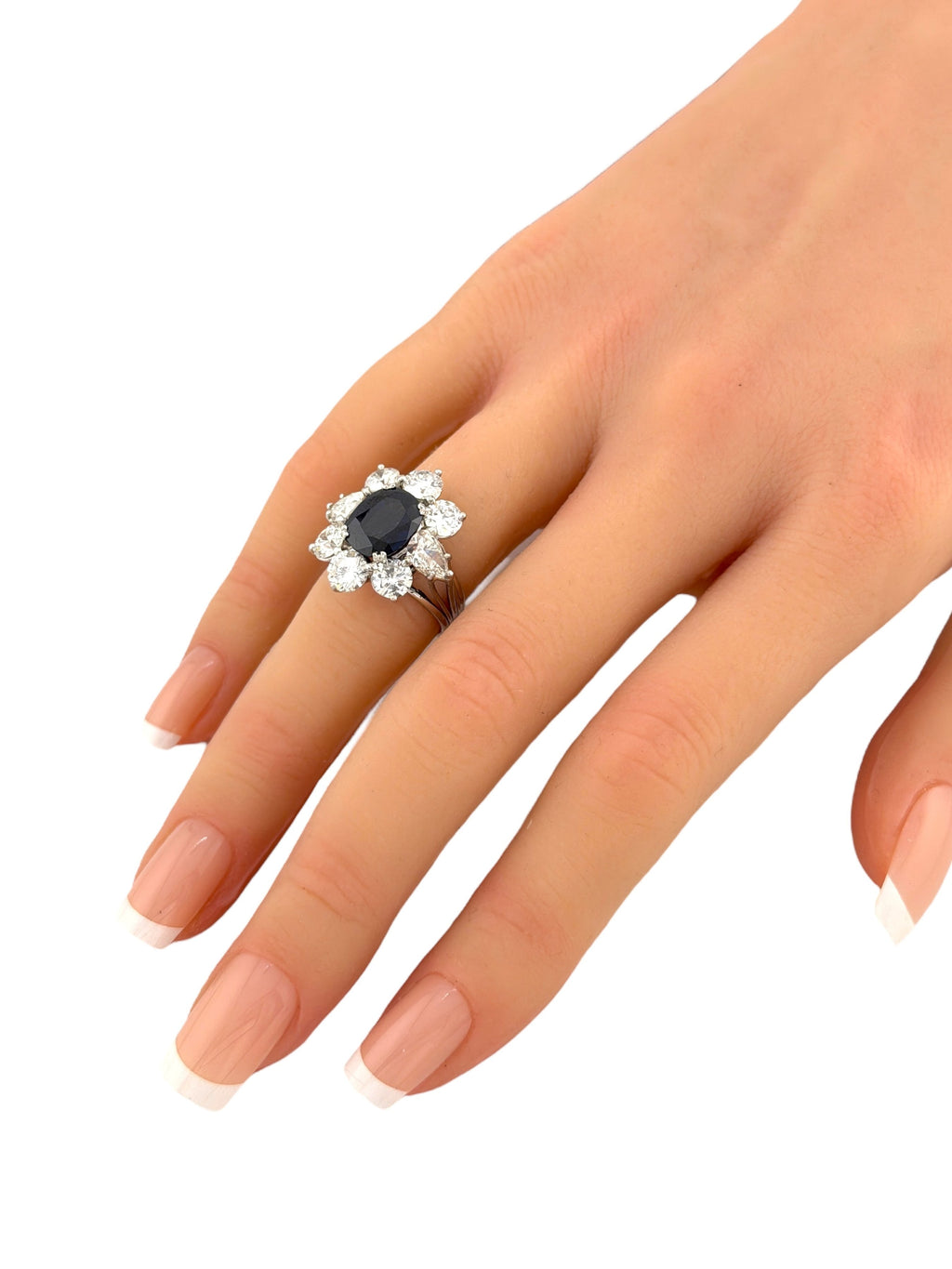 GIA Certified 14K White Gold 3ct Sapphire and 4.7ct Diamond Ring