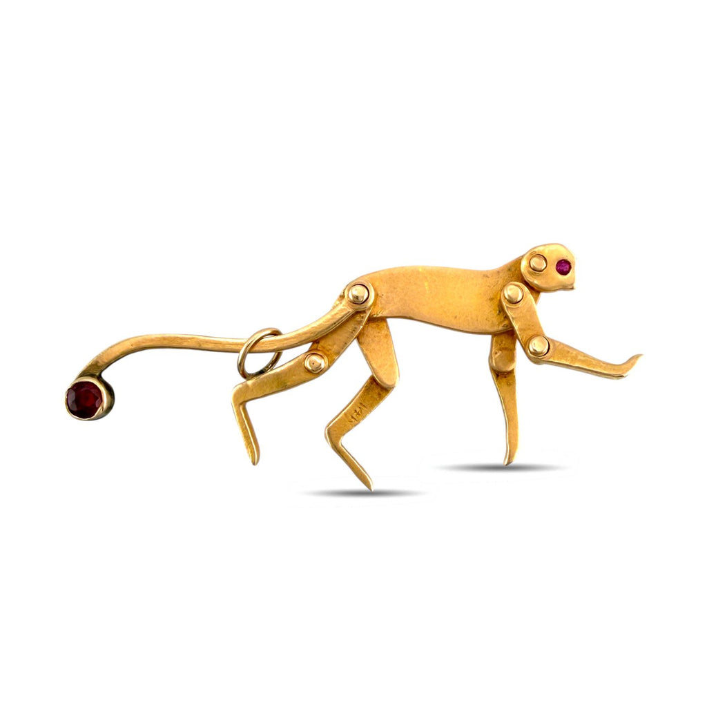 14K Rose Gold Ruby Articulated Monkey Pendant