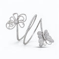 Flexible white gold diamond bracelet with openwork flower and butterfly motifs