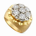 14K yellow gold diamond cluster ring with multiple round brilliant stones in a domed setting