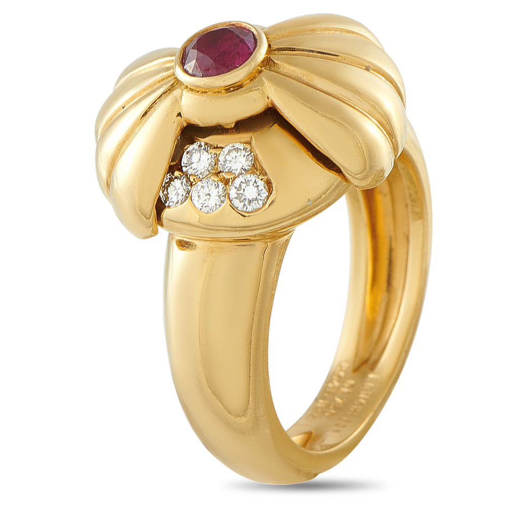 Boucheron Vintage 18K Yellow Gold Diamond and Burma Ruby Ring
