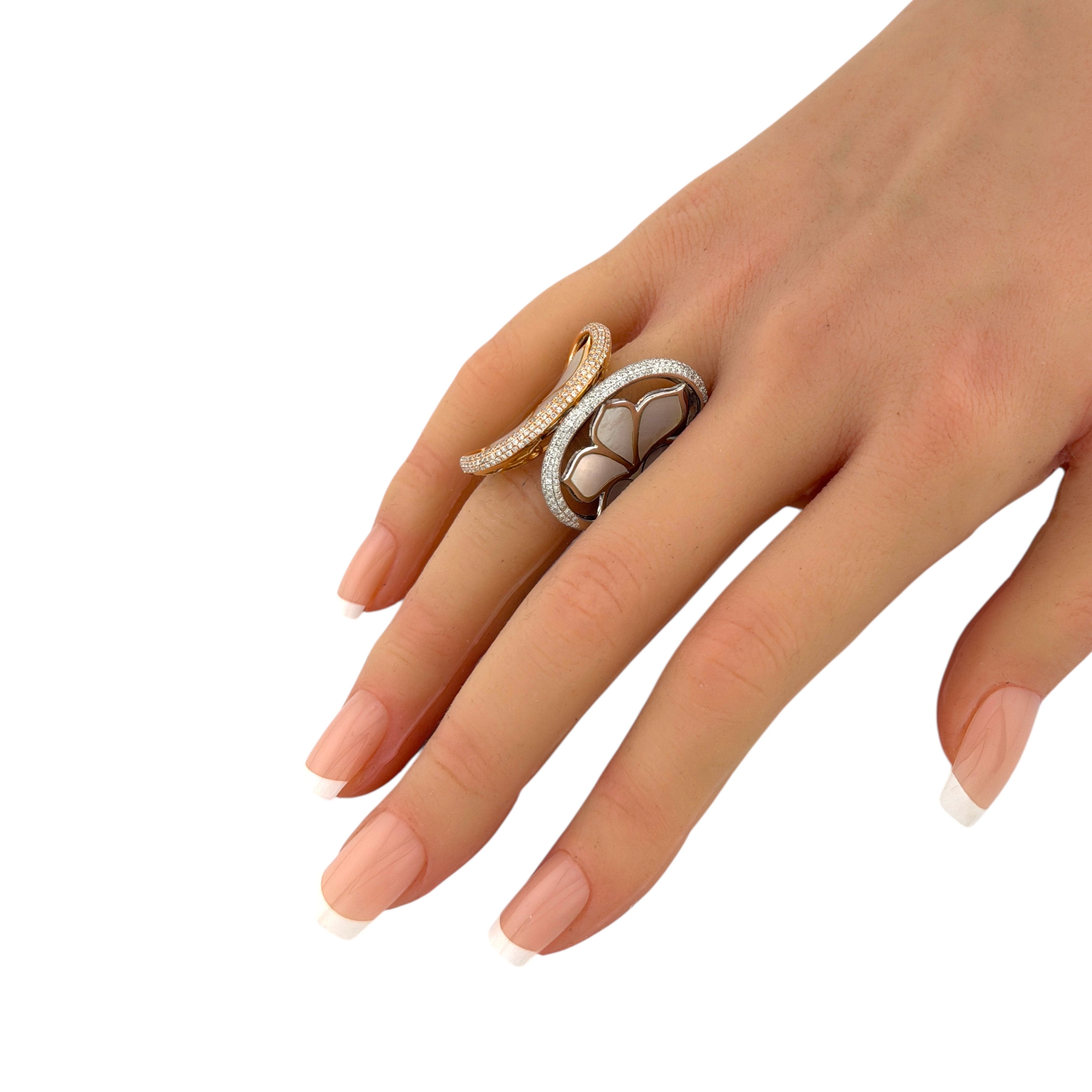18K Rose and White Gold 0.63ct Diamond and Mother-of-Pearl Ring