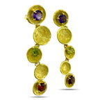 18K Yellow Gold Citrine, Amethyst and Garnet Screw-On Dangle Earrings