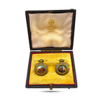 Faberge yellow gold scenic enamel cufflinks with diamond borders in a presentation box