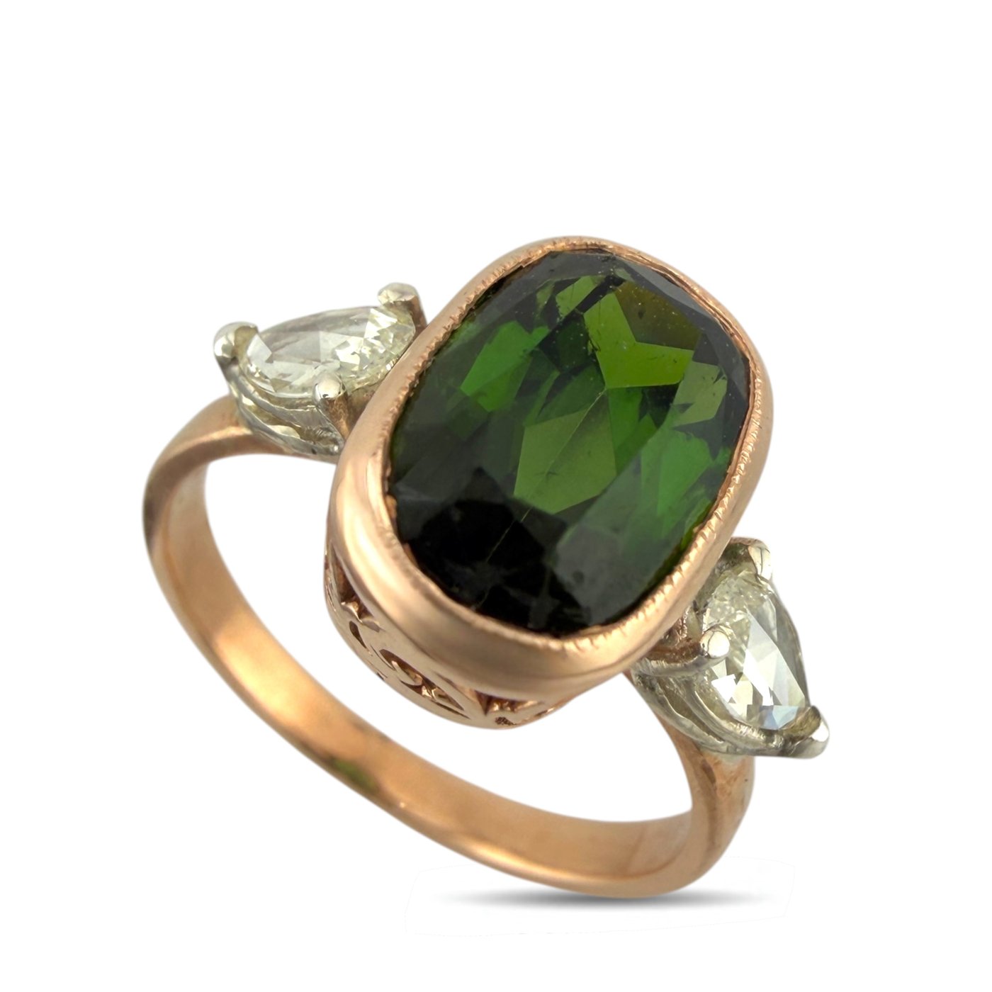 14K Rose Gold Imperial Russian Green 2.25ct Tourmaline and 0.70ct Diamond Ring