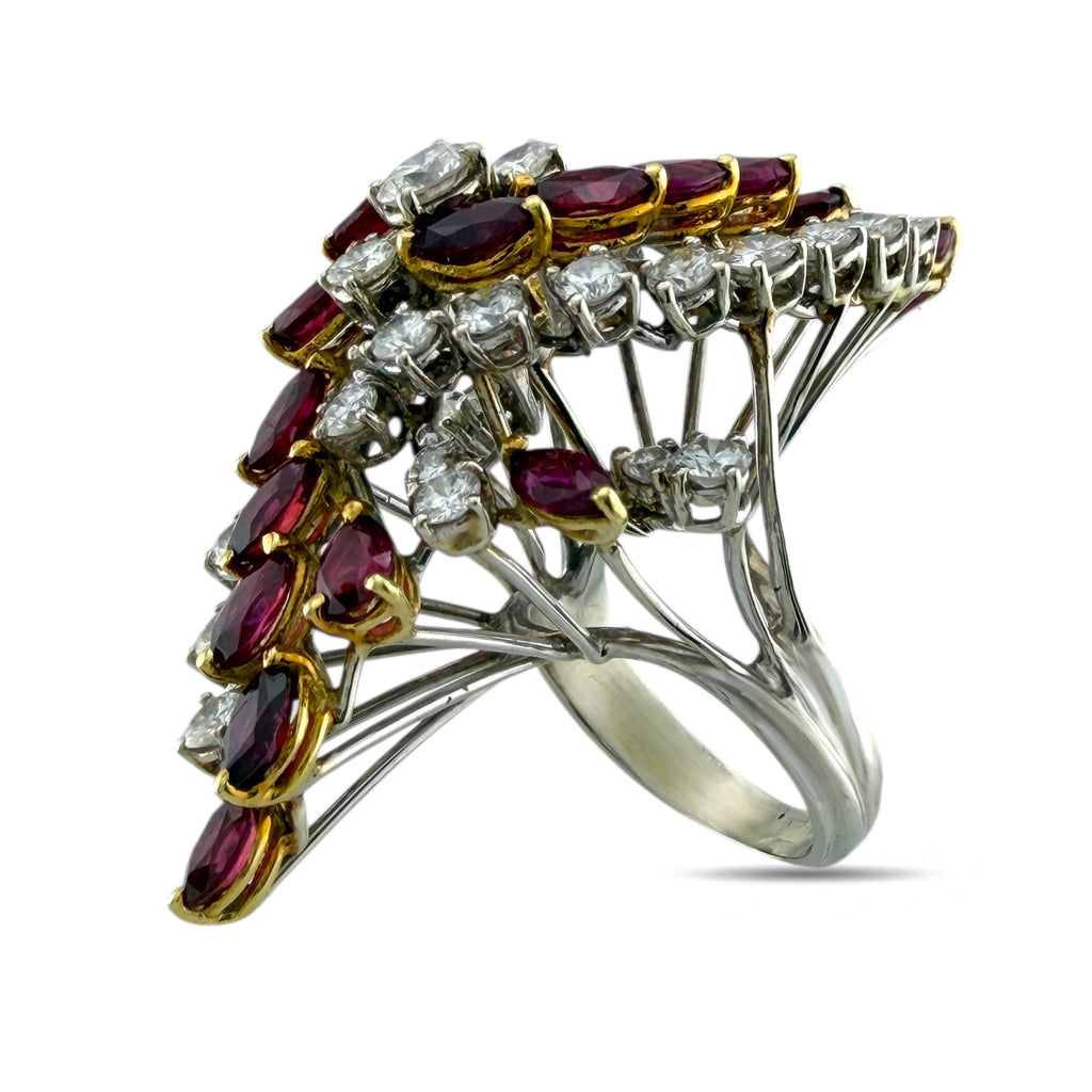 18K White Gold 2.86ct Diamond and Ruby Statement Ring