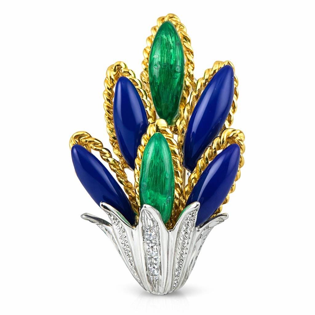 18K Yellow Gold and Enamel Diamond Earrings