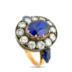K. Faberge Imperial Russian 56K Rose Gold 1.00ct Diamond and 1.90ct Sapphire Ring