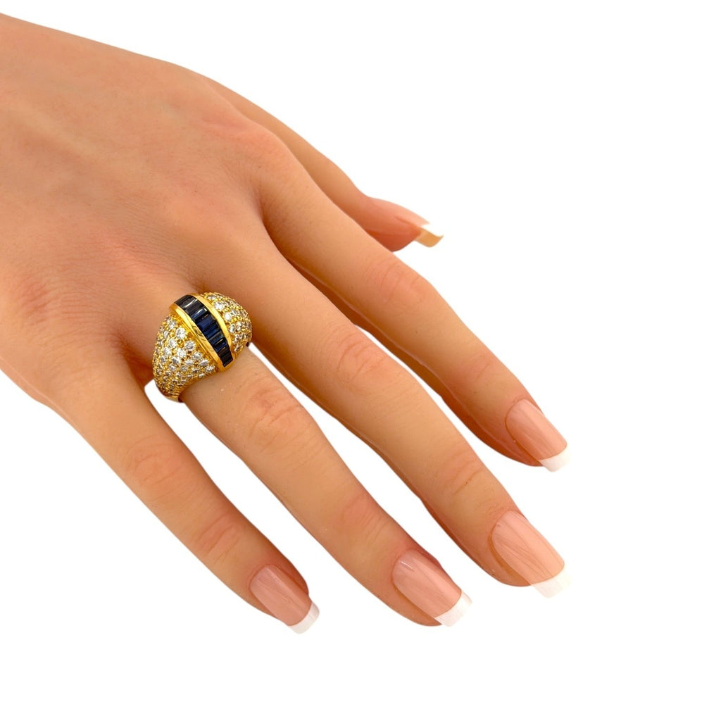 18K Yellow Gold Ring with Emerald-Cut Natural Sapphires and 2.1ct Diamonds