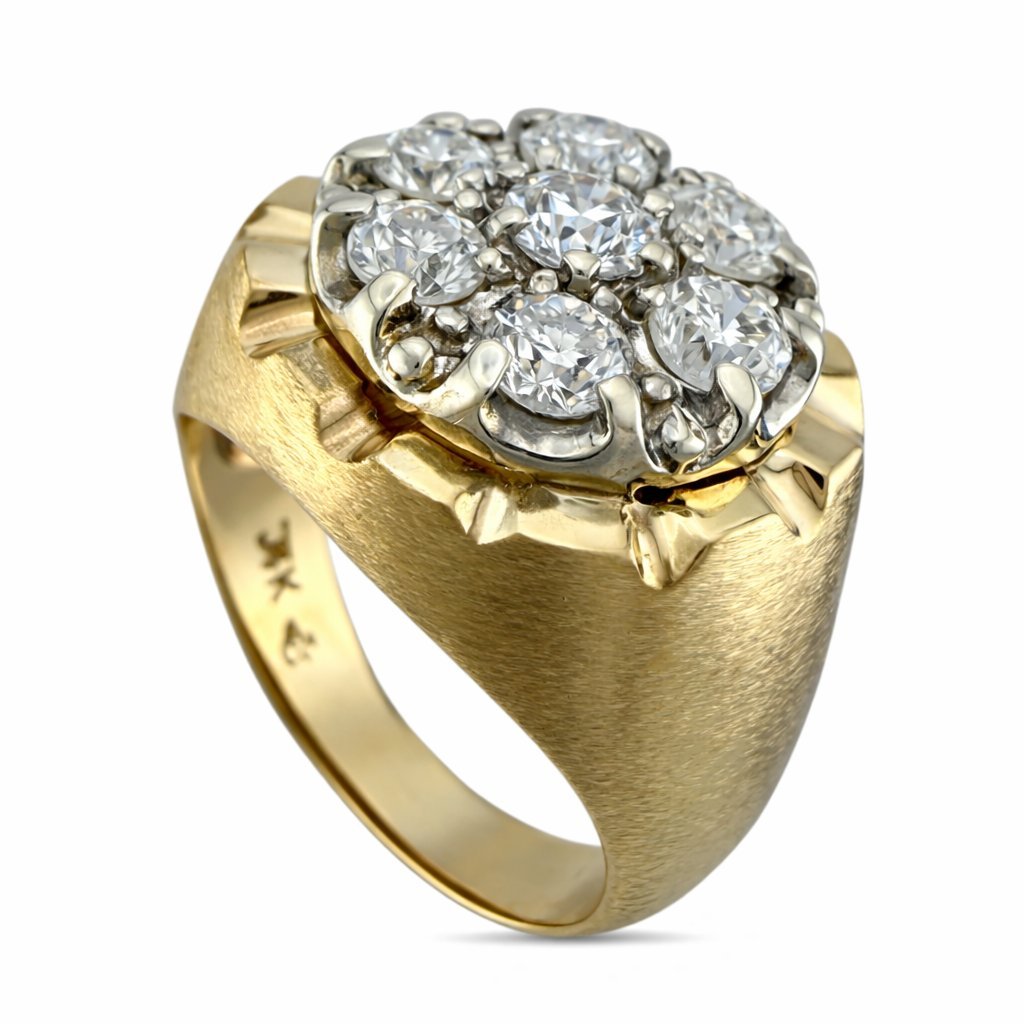 14K Yellow Gold Bold 2ct Diamond Cluster Ring