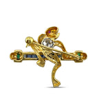 14K Yellow Gold Ruby Sapphire Emerald and 0.02ct Diamond Leaping Frog Brooch