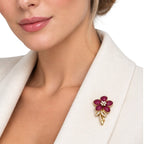 18K Yellow Gold 4.75ct Invisible Set Ruby & 0.45ct Diamond Flower Brooch