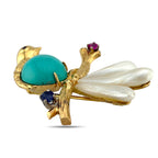 14K Yellow Gold Carved Mother of Pearl Bird Brooch