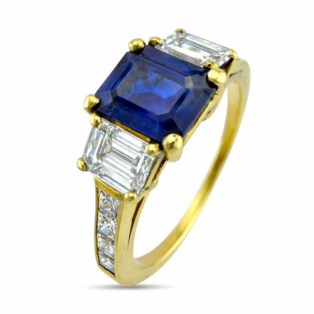 18K Yellow Gold 1.25ct Sapphire and 1ct Diamond Ring