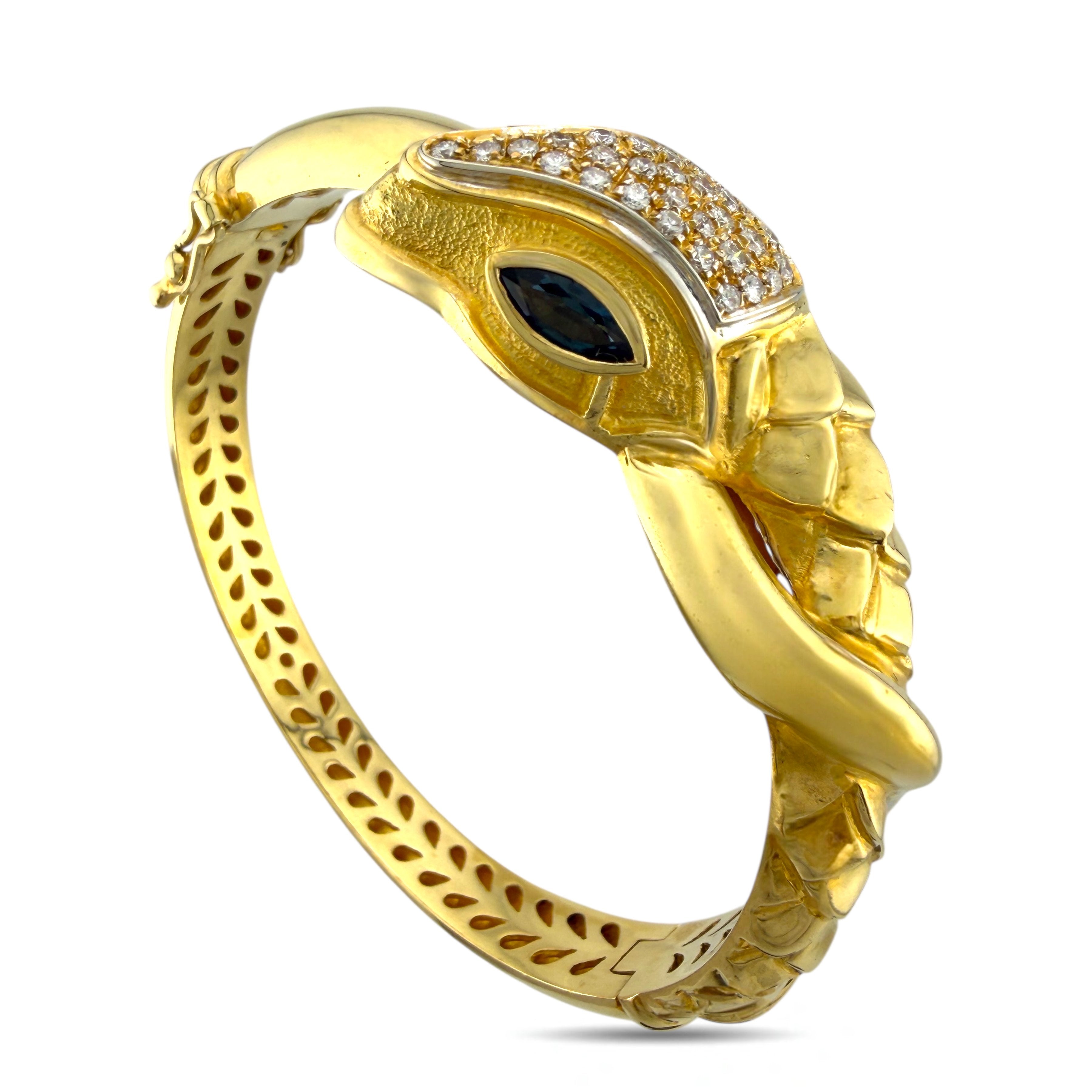 18 kt. Yellow gold, Exclusive 18K Yellow Gold Viper Serpenti 1.0ct Diamond & 1.20ct Sapphire  2.20ct. tw. Diamond (Natural)  - Sapphire