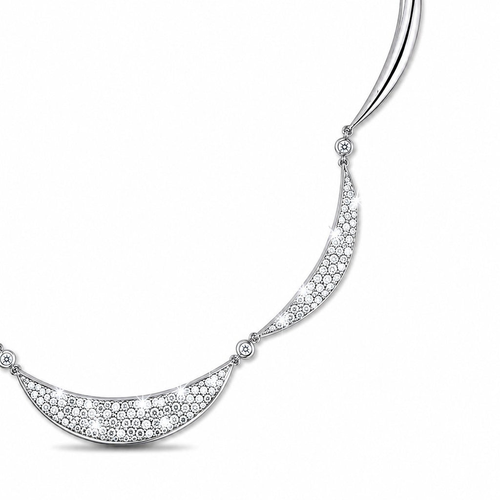 18K White Gold 3.87ct Diamond Crescent Link Necklace