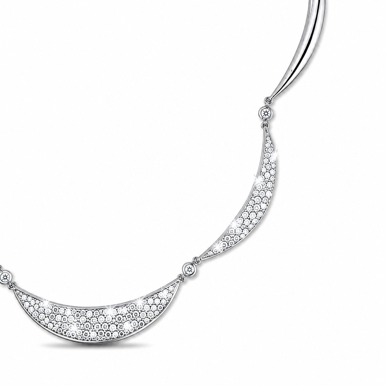 18K White Gold 3.87ct Diamond Crescent Link Necklace
