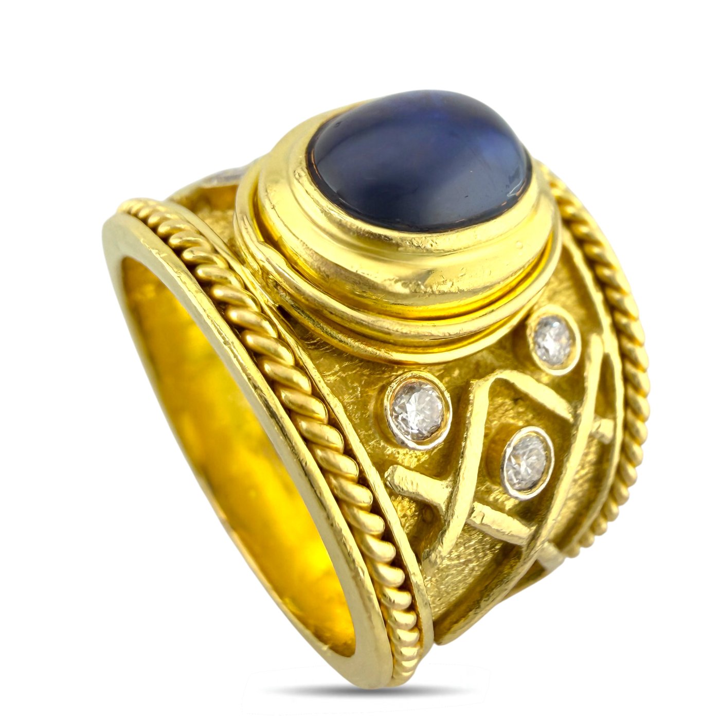 18K Yellow Gold Sapphire Diamond Ring and Earrings Set