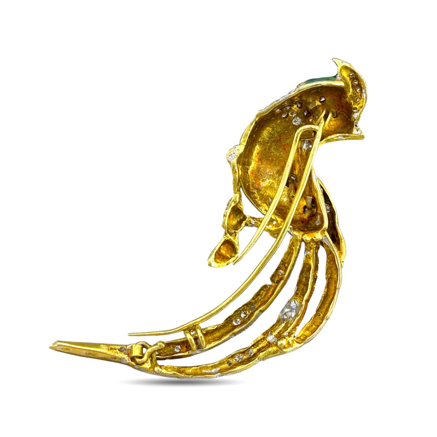 18K Yellow Gold 2.00ct Diamond and Enamel Parrot Brooch