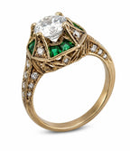 18K Yellow Gold Vintage 2.16ct Diamond and Emerald Ring