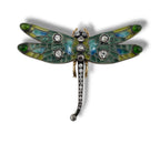 Imperial Russian Period 56K Gold Enamel and 1.5ct Diamond Dragonfly Brooch Circa 1900