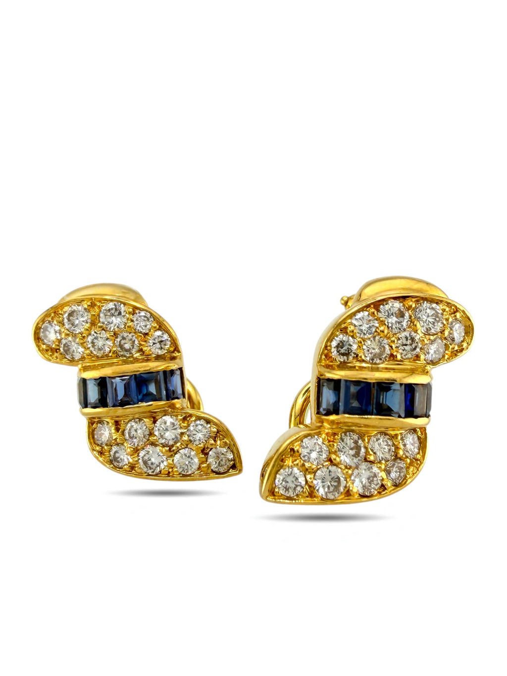 18K Yellow Gold Diamond and Sapphire Earrings