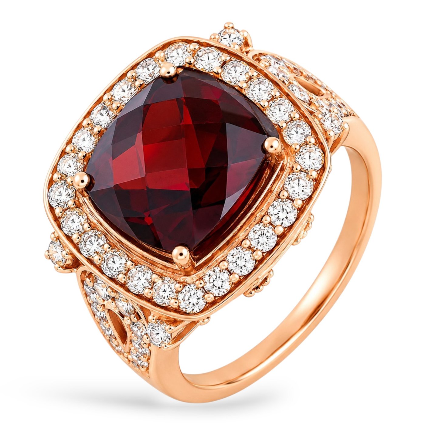 LE VIAN 14K Rose Gold 1.01ct Diamond and 6.0ct Garnet Ring