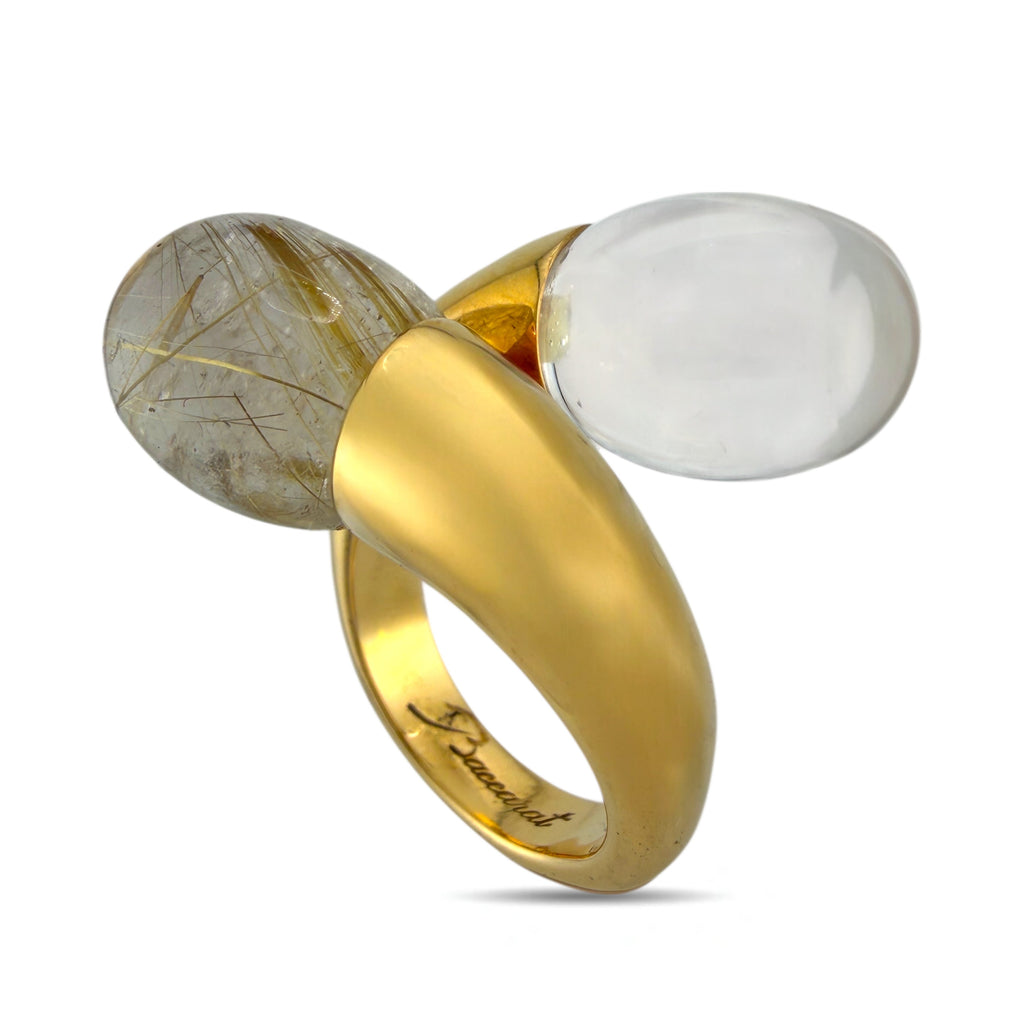 Bacharach 18K Yellow Gold Smoky and Rutilated Quartz Necklace and Ring Set