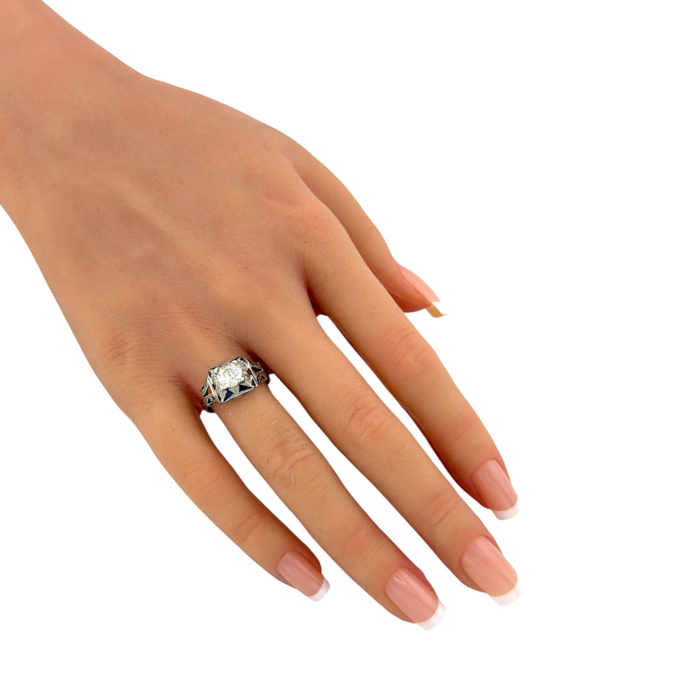 Platinum 1.12ct Diamond and Sapphire Art Deco Ring