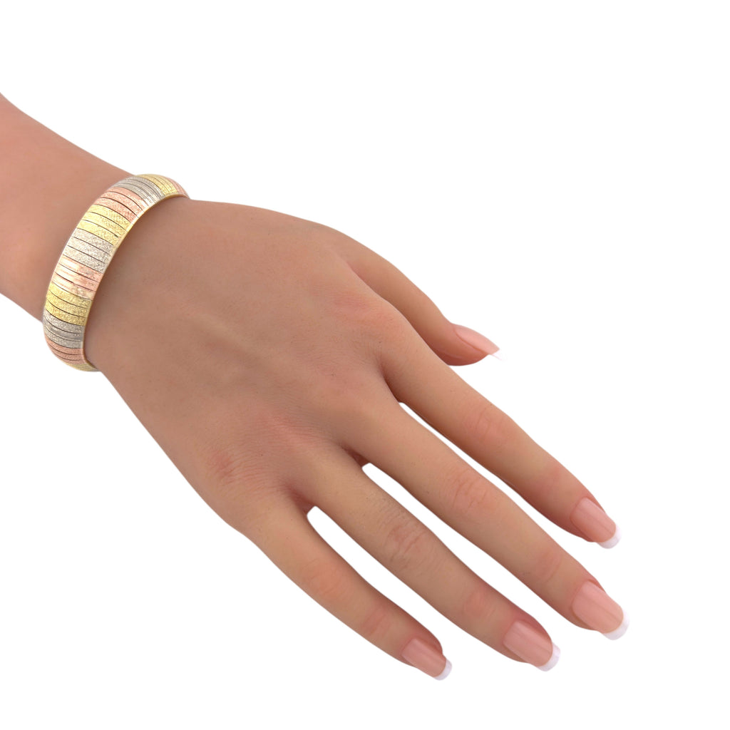 14K Tri-Color Gold Flexible Bracelet, White Gold, Rose