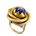 14K  Gold Blue Enamel Hidden Locket Compartment Ring