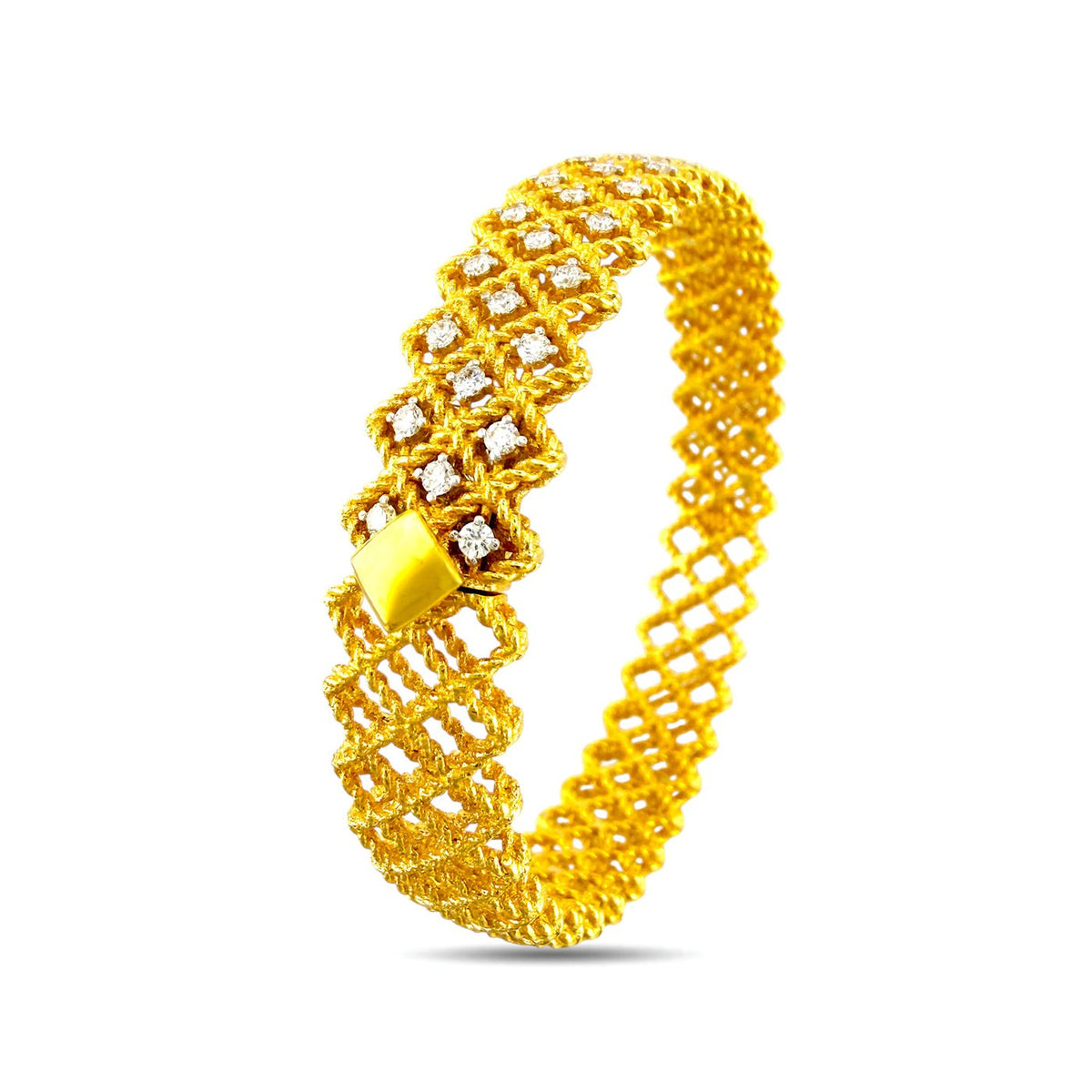 Roberto Coin 18k yellow gold diamond openwork bracelet with square link detail