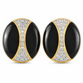 Oval onyx and diamond hoop earrings in 18K yellow gold, black enamel centers