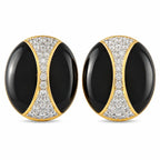 Oval onyx and diamond hoop earrings in 18K yellow gold, black enamel centers