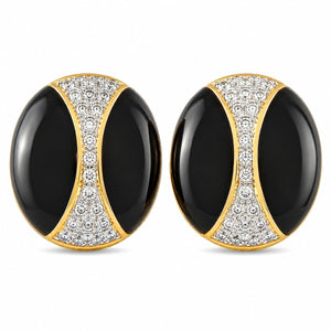 18K Yellow Gold 1.0ct Diamond and Onyx Earrings