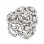 14K Damiani white gold circular ring with stacked heart-shaped diamond clusters