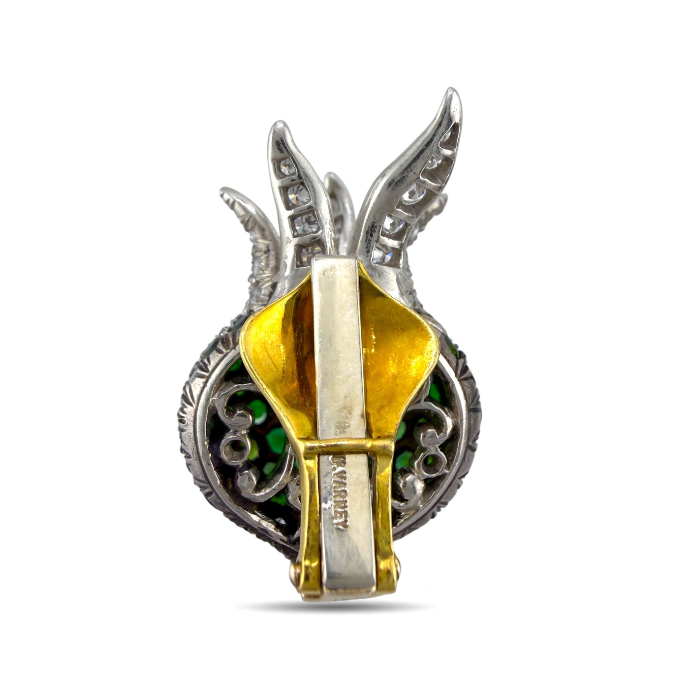 N. Varney 18K Yellow Gold Diamond and Emerald Pomegranate Clip On Earrings