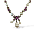 14K Gold Necklace with Natural Rubies and Pearls
