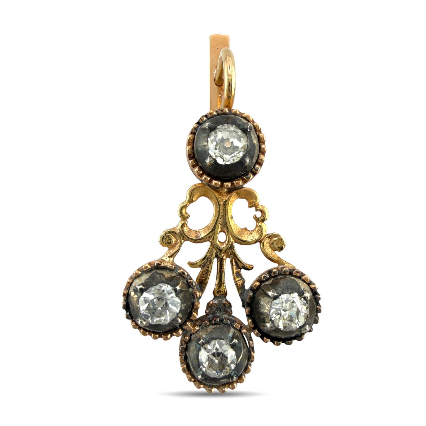K. Faberge Imperial Russian 14K (56K) Rose Gold 1.36ct Diamond Earrings