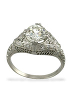 Antique Platinum Ring with 1.35ct Old European Diamond and Cut Accents