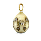 Antique Russian 14K Yellow Gold, Blue and White Enamel 0.3ct Diamond Egg Pendant