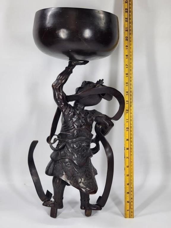 Antique Japanese Meiji Period Bronze Nio Ungyō Guardian Statue Koro (Incense Burner)