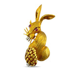 Hammerman Brothers 18K Yellow Gold Diamond and Ruby Bunny Brooch